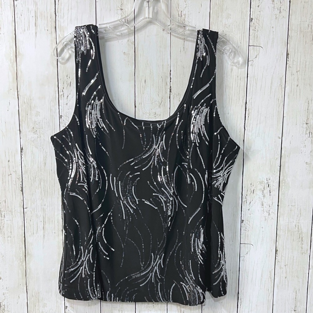 Alex Evenings Women's Black Sequin Tank Top Sleeveless Formal Party Top Size 2X